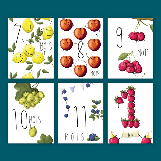 Cartes étapes fruits - 12 mois